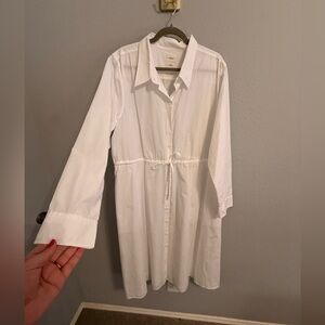 Wilfred White Button-Front Shirt Dress with Drawstring Waist – XL